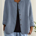 Annette | Women's Dusty Blue Relaxed Textured Button-Front Blouse