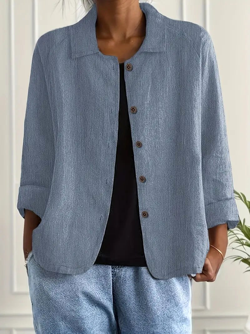 Annette – Dusty Blue Dusty Blue Relaxed Textured Button-Front Blouse