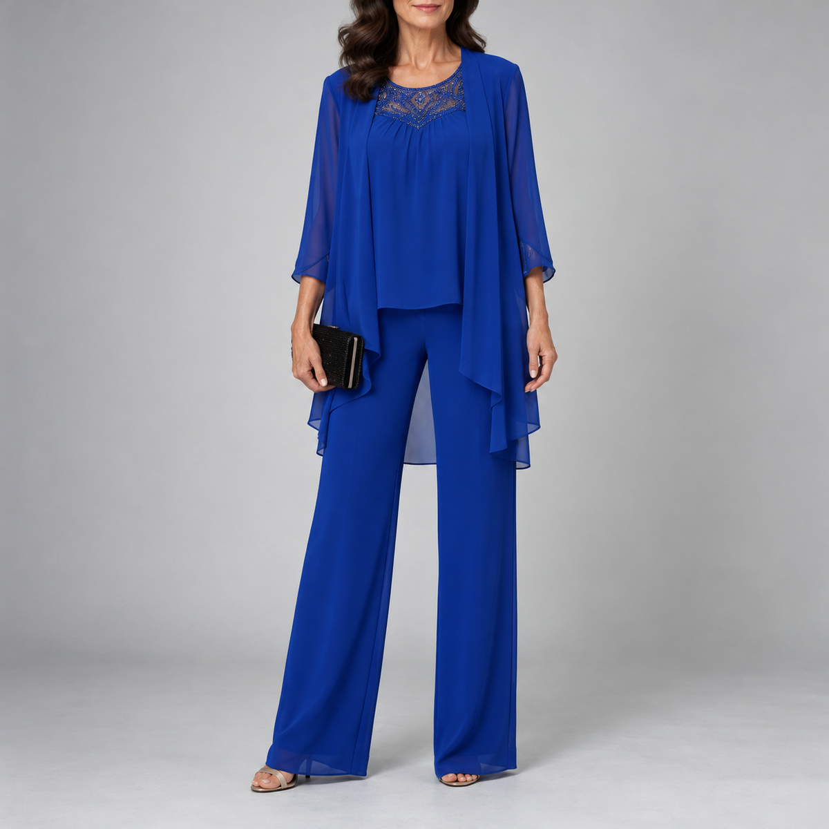 Alice Three-Piece Chiffon Set - Blue front