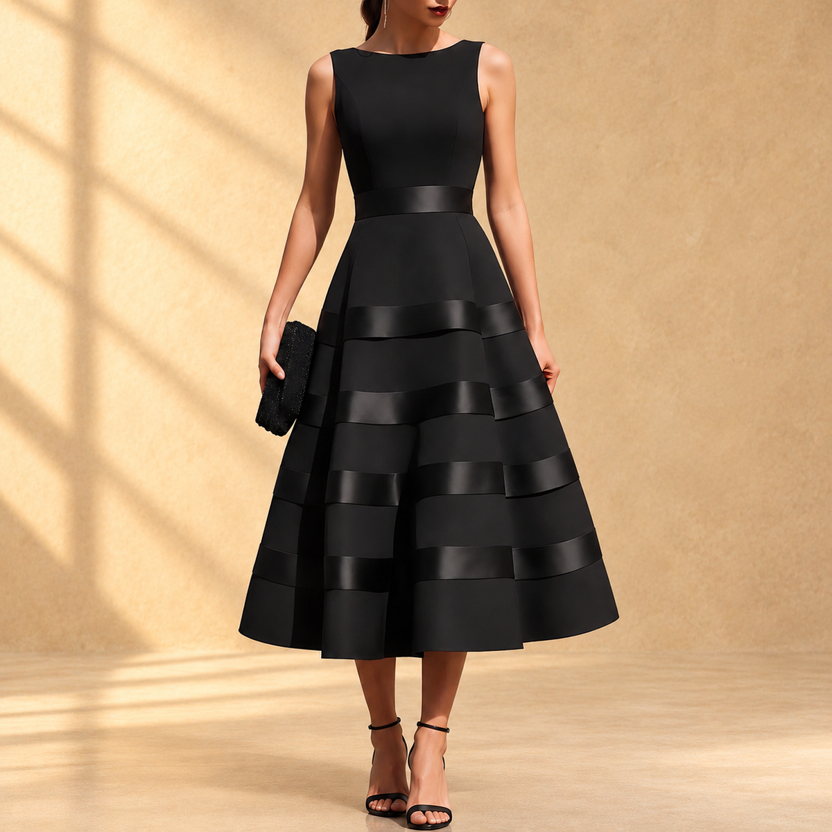 Damaris Satin-Band Flared Midi Dress