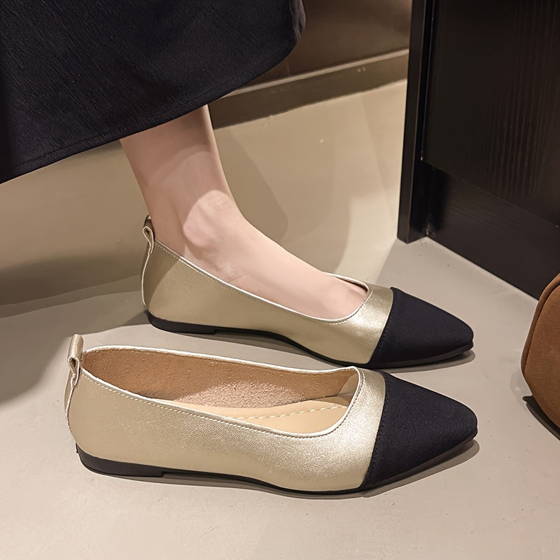Bridie Two-Tone Pointed Ballet Flats – Champagne