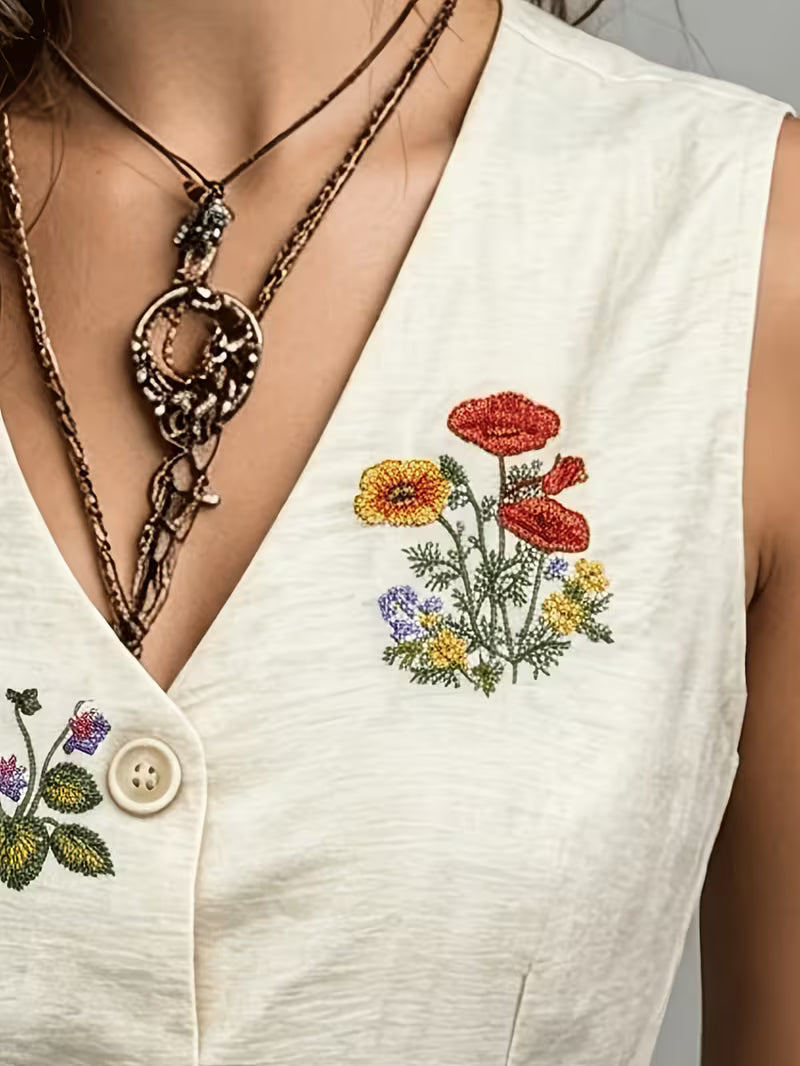 Zarelle | Embroidered Open-Front Gilet.
