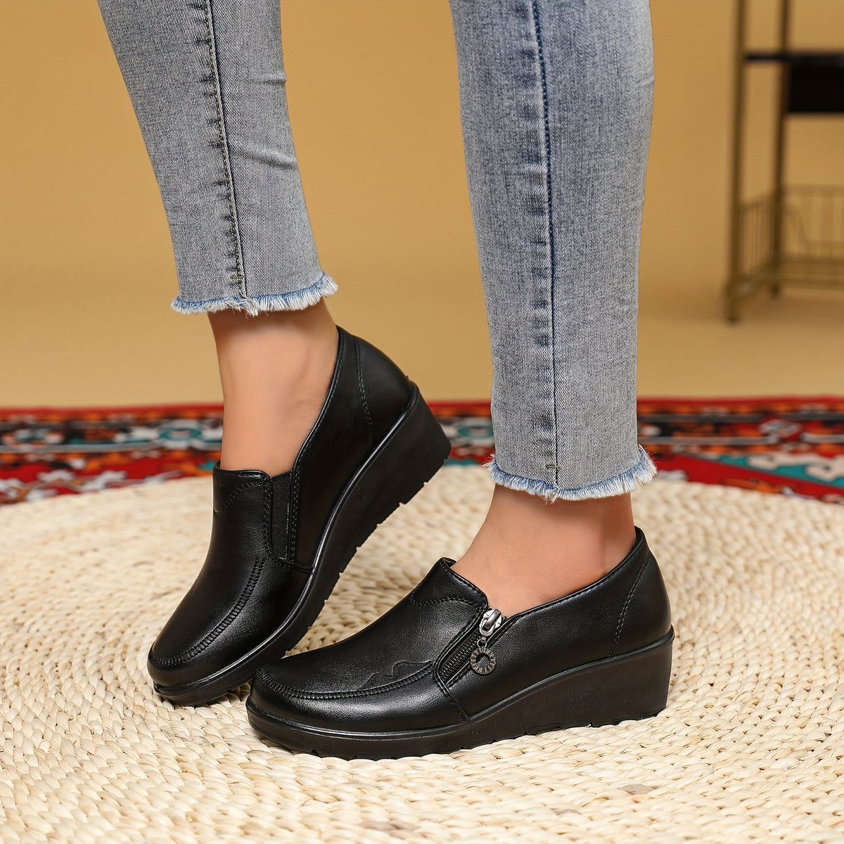 Elvira Side-Zip Wedge Loafers