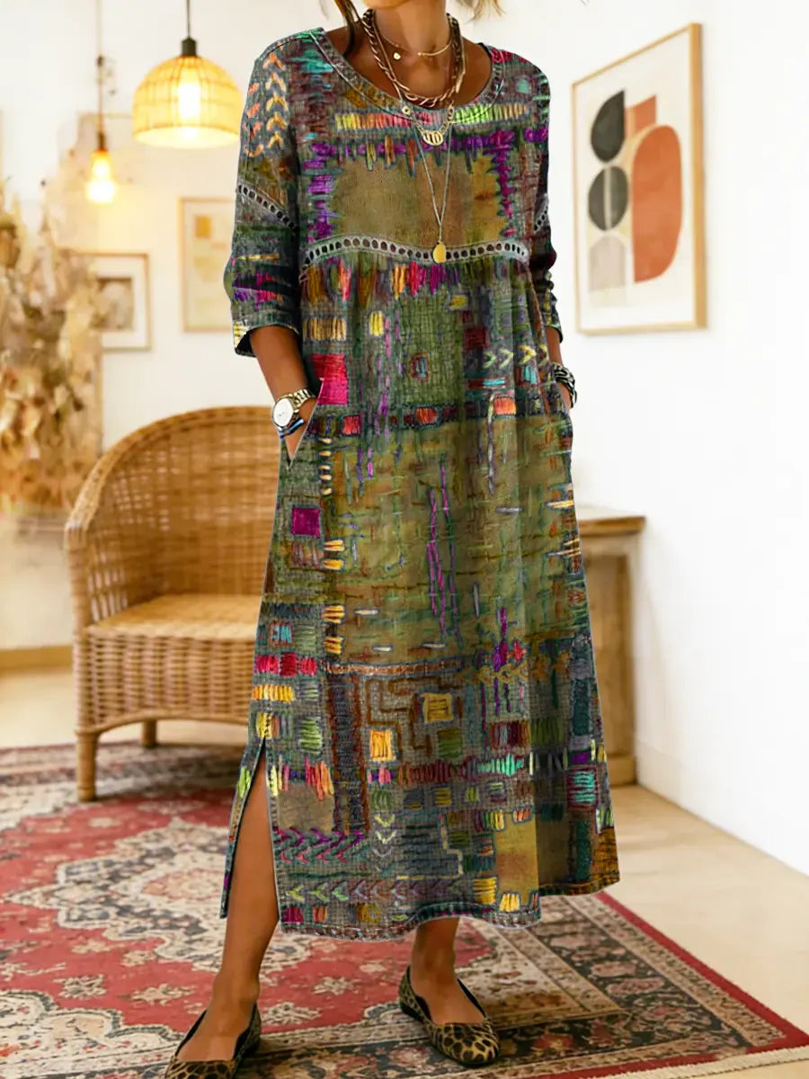 Manuela | Denim dress with ethnic patchwork