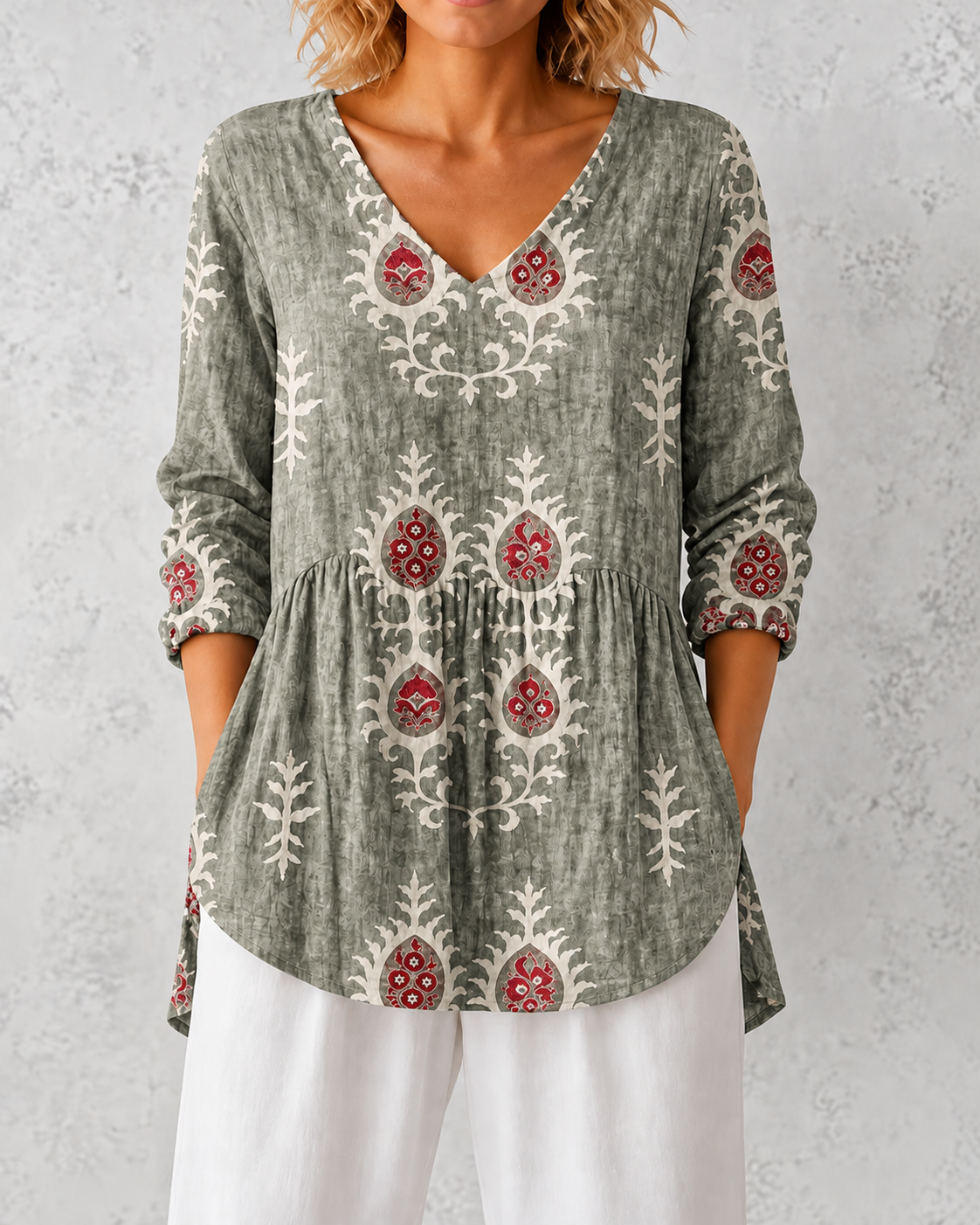 Elise | Long Blouse with V-Neck
