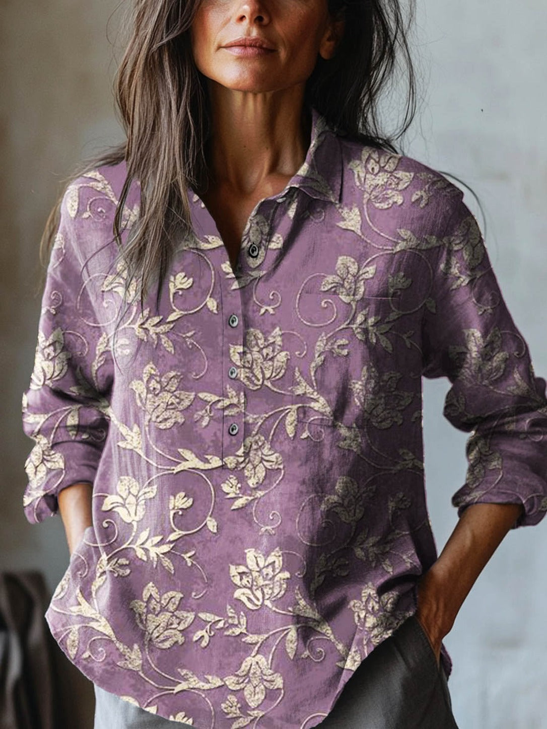 Gaynor – Lilac Floral Print Lightweight Blouse