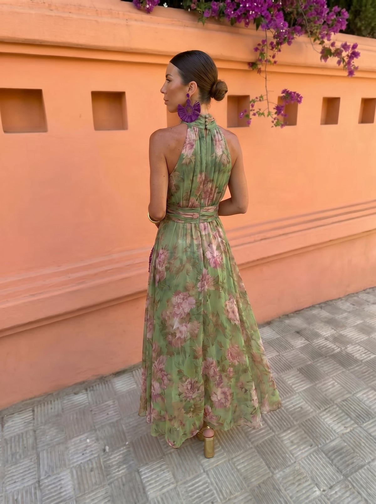 Florencia™ | Tummy Flattering Long Floral Dress with Low Neckline