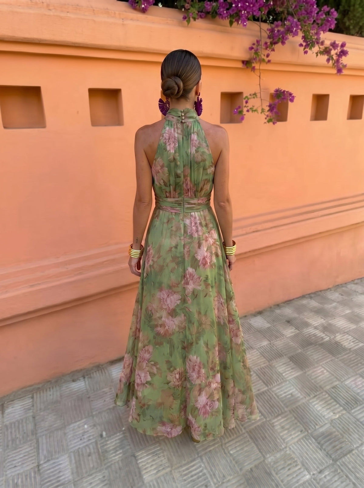 Florencia™ | Tummy Flattering Long Floral Dress with Low Neckline