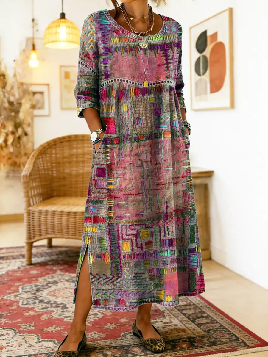 Manuela | Denim dress with ethnic patchwork