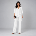 Magdalene | Women's V-Neck Layered Chiffon Two-Piece Trouser Set