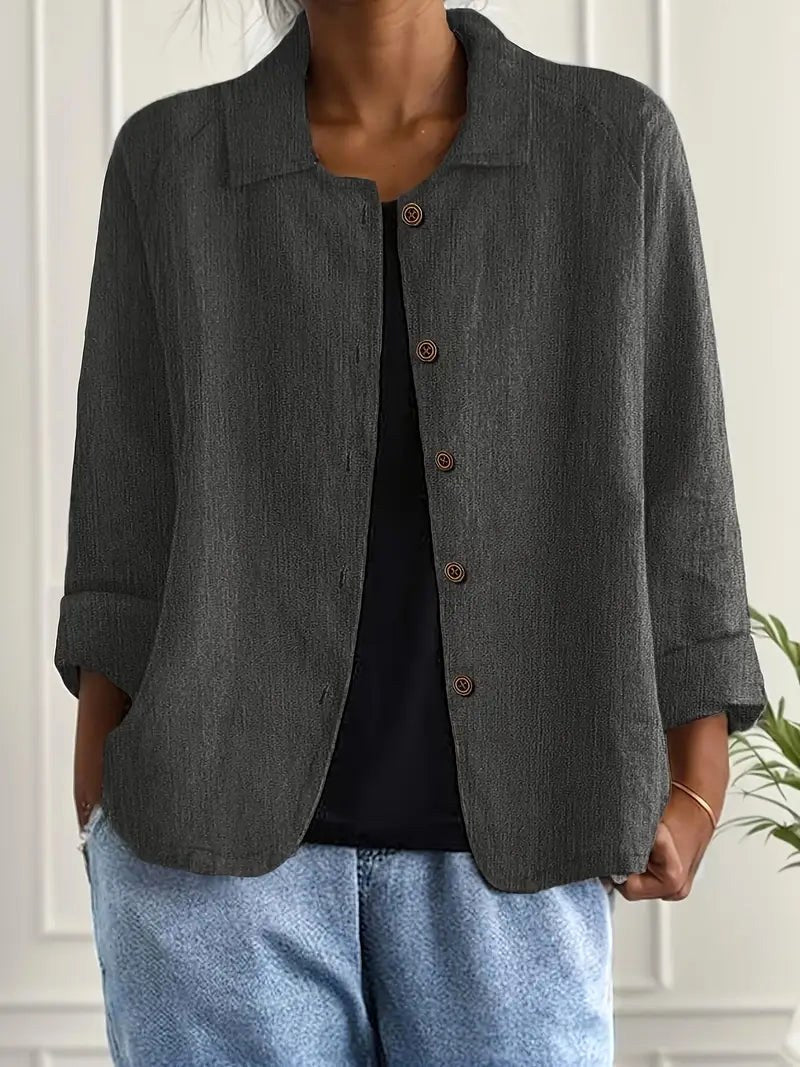 Avril – Charcoal Grey Charcoal Grey Relaxed Textured Button-Front Blouse