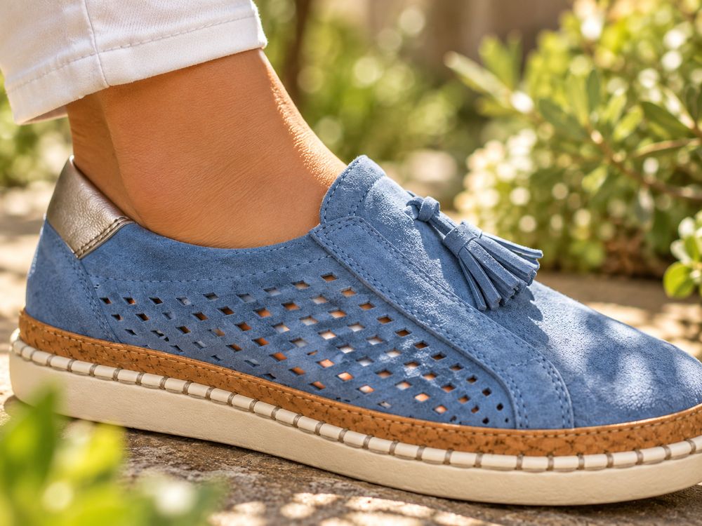 The blue pair, with the perforated sides.