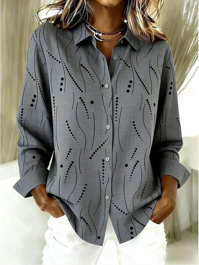 Maxine Womens Dotted Line Print Button Shirt in Grey