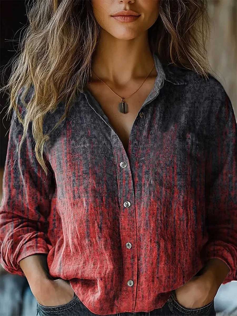 Alethea – Blue & Red Artistic Print Lapel Button-Down Shirt