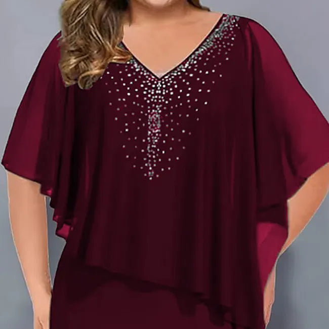 Amelie - Chiffon Dress with V-Neck, Adorned with Rhinestones