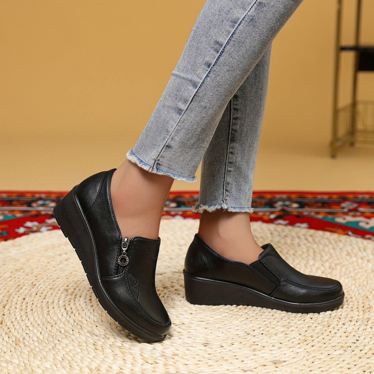 Elvira Side-Zip Wedge Loafers
