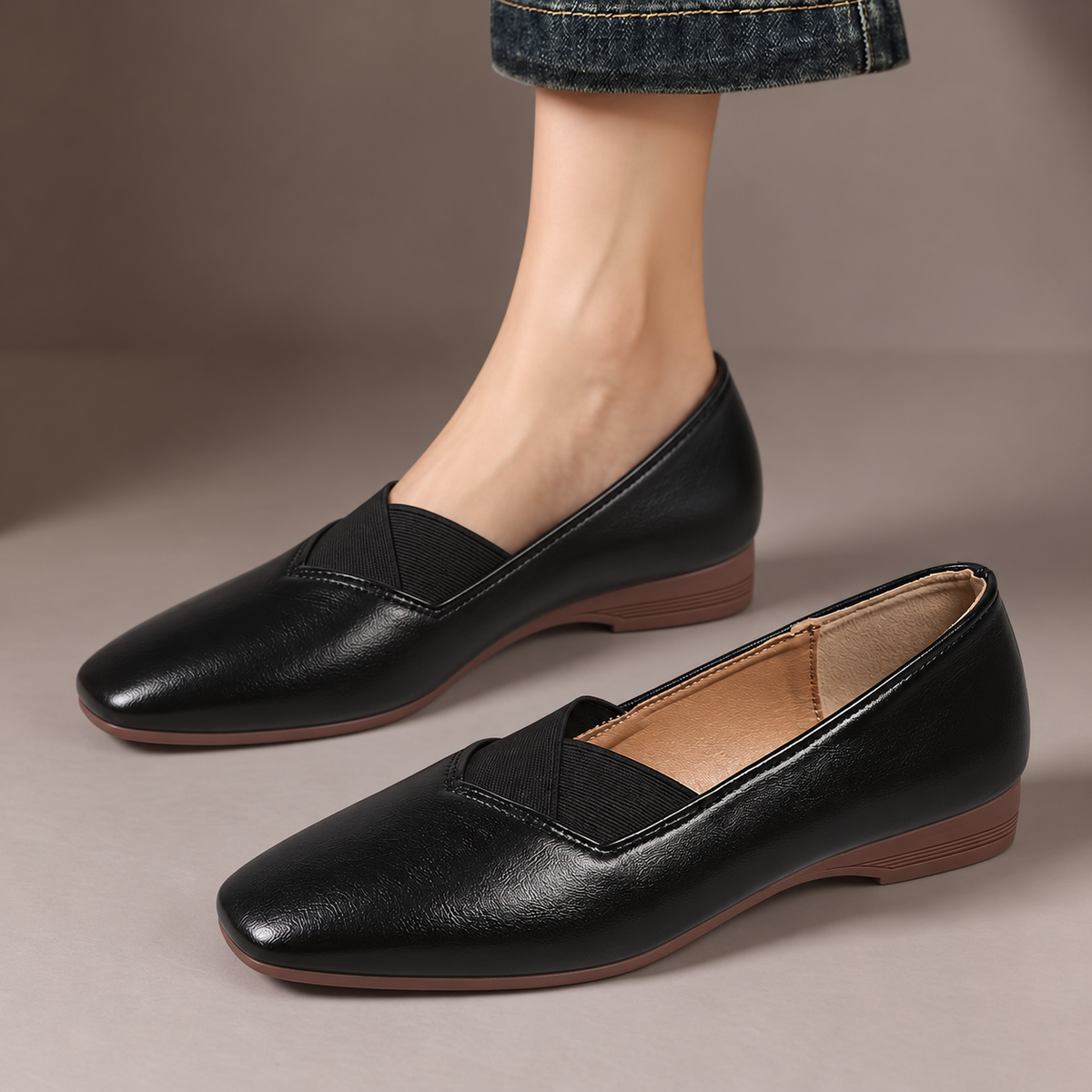 Honor Cross-Strap Square-Toe Flats