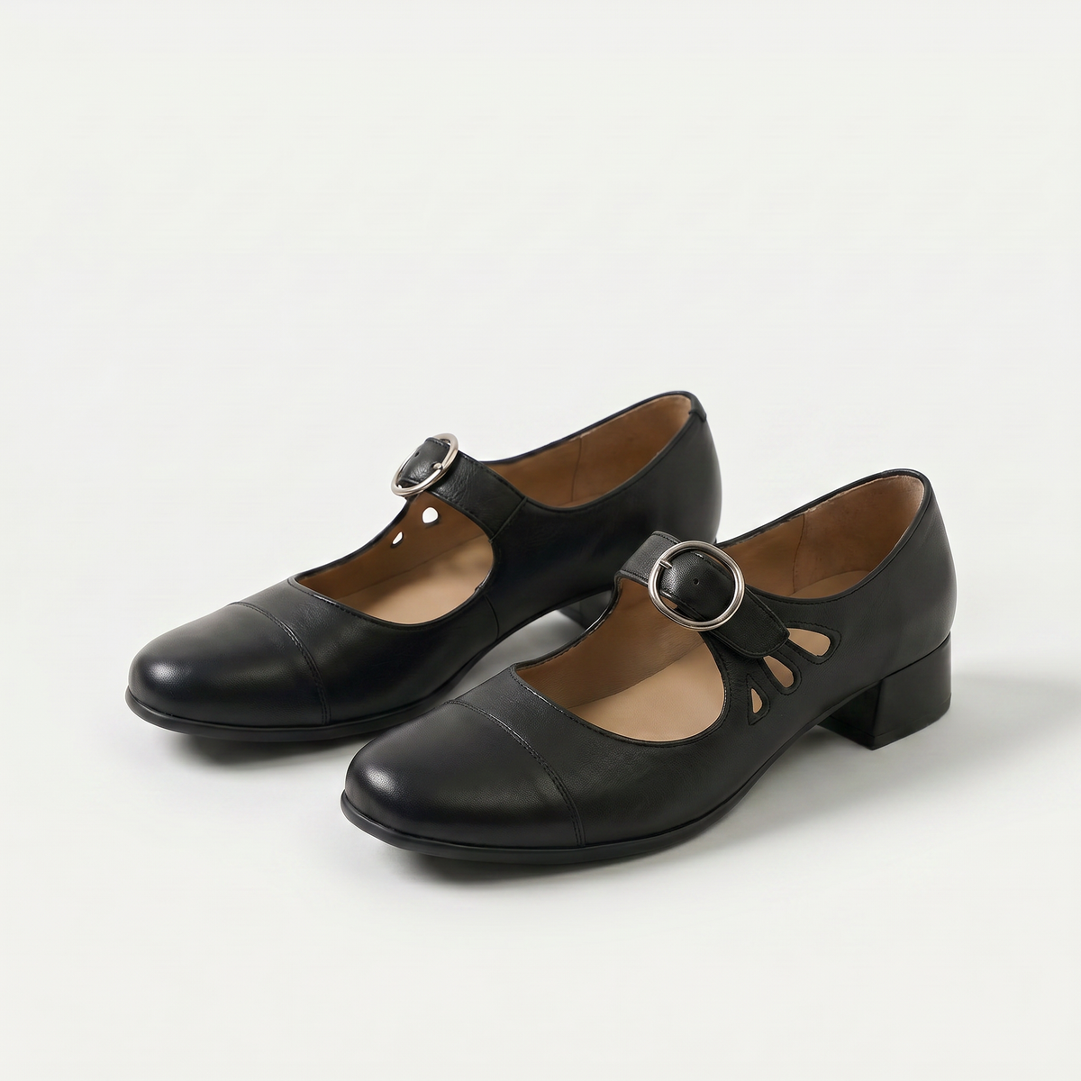 Tania – Black Orthopaedic Mary Jane Block Heel Shoes