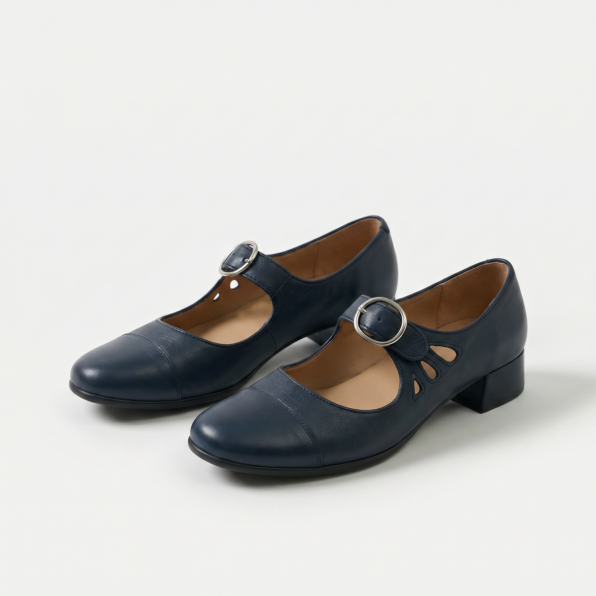 Tania – Navy Blue Orthopaedic Mary Jane Block Heel Shoes