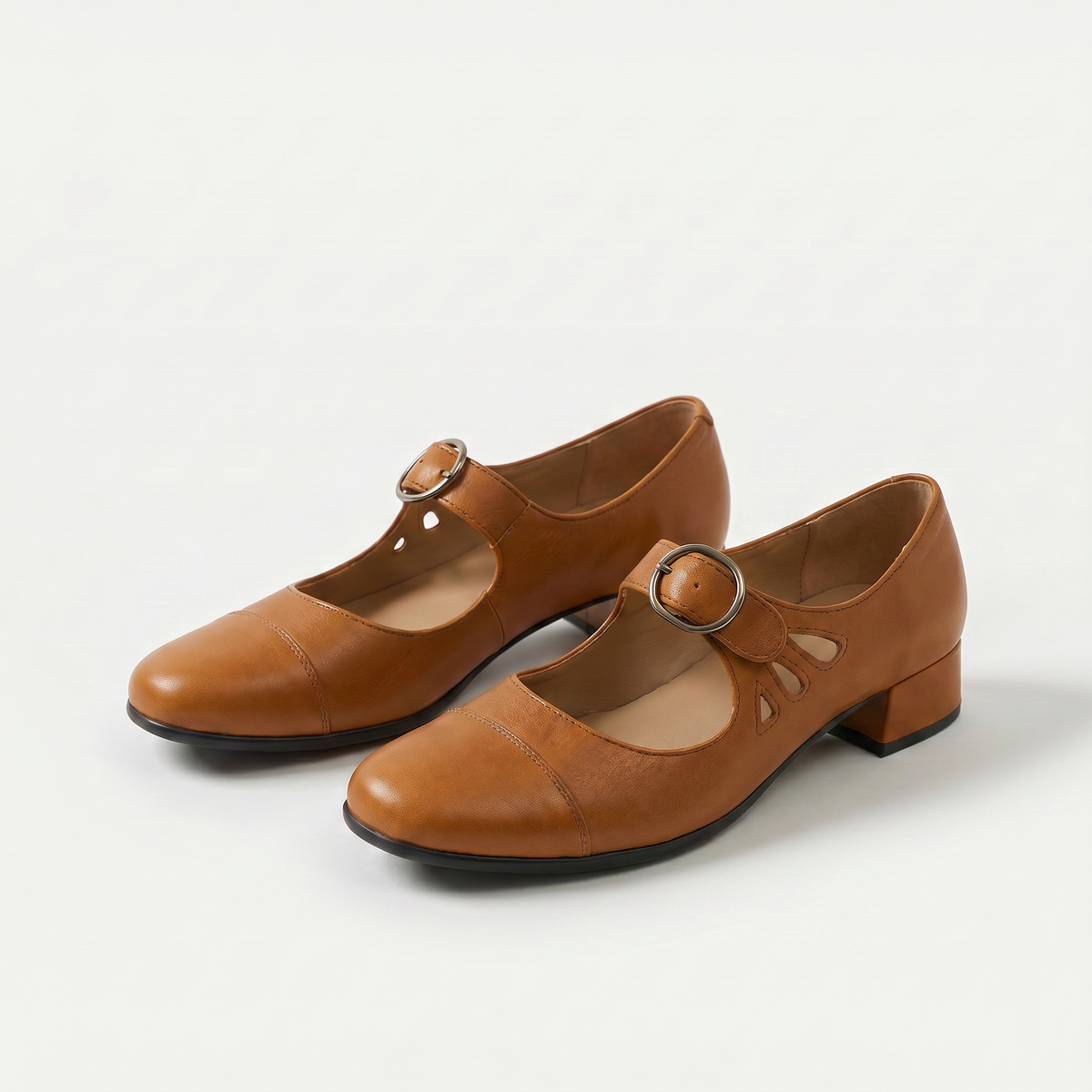 Tania – Tan Orthopaedic Mary Jane Block Heel Shoes