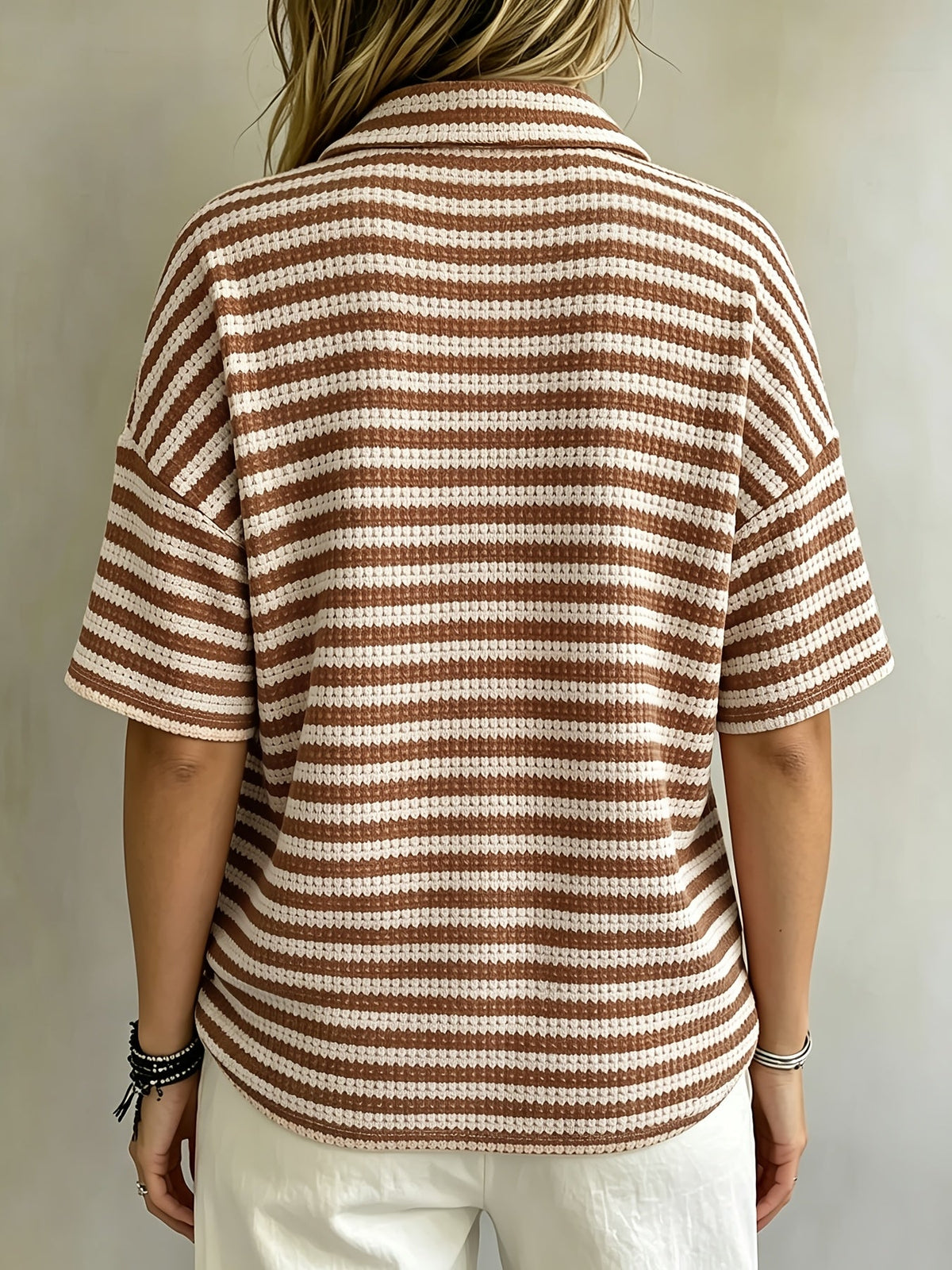 Lynette Women's Striped Waffle-Knit Polo Top