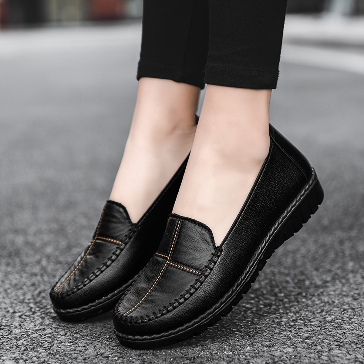 Shona Orthopaedic Stitched Penny Loafers - Black