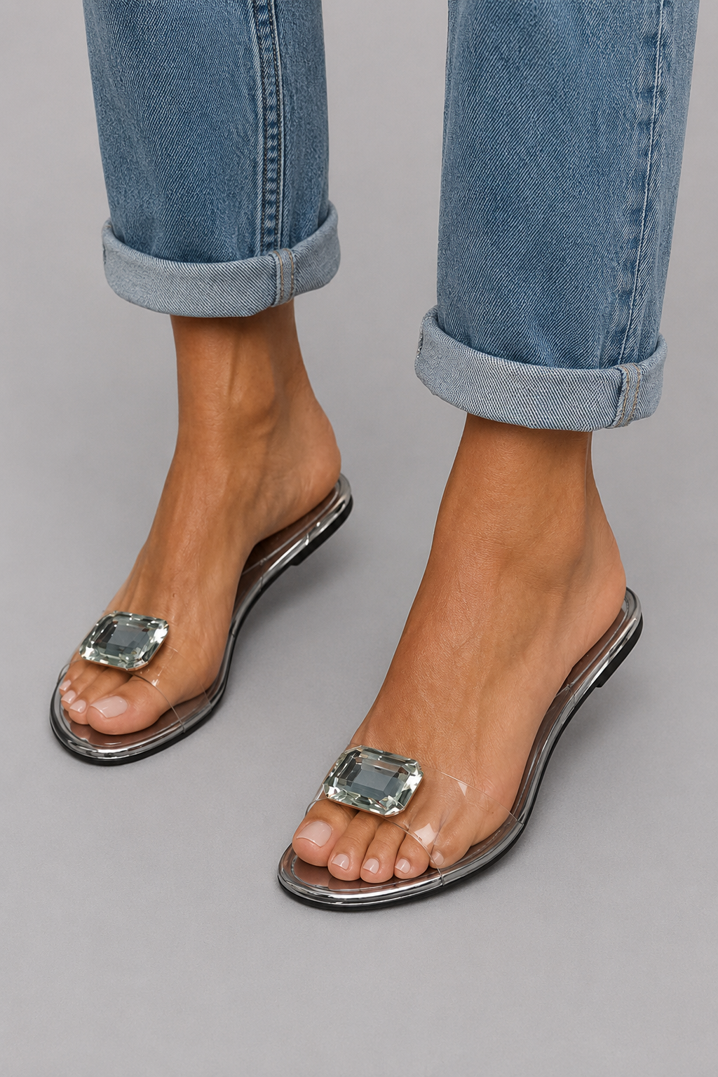 Petra – Clear Crystal Embellished Flat Sandals