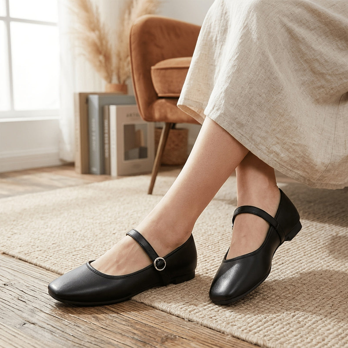 Kerensa Classic Mary Jane Flats – Black
