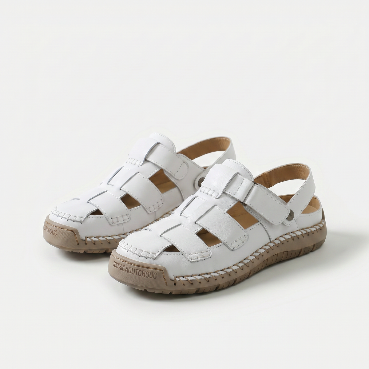 Rhonda – White Orthopaedic Closed-Toe Fisherman Sandals