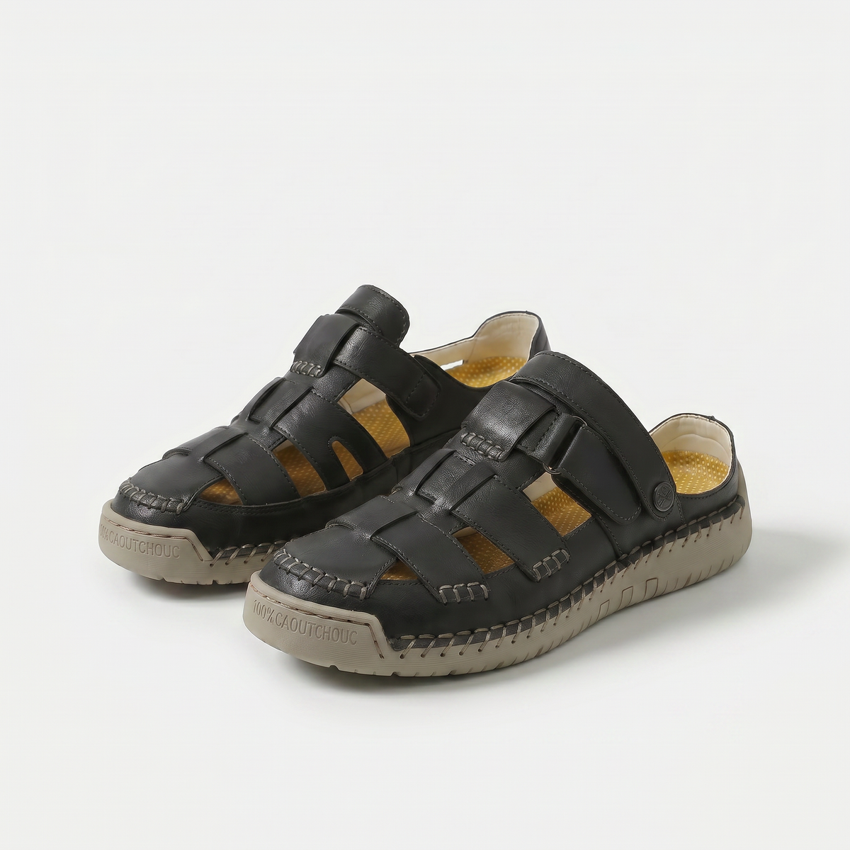 Rhonda – Black Orthopaedic Closed-Toe Fisherman Sandals