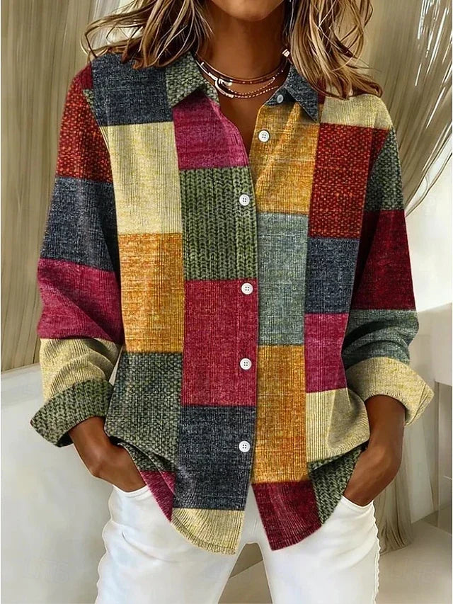 Merritt Womens Vintage Patchwork Button Shirt in Brown