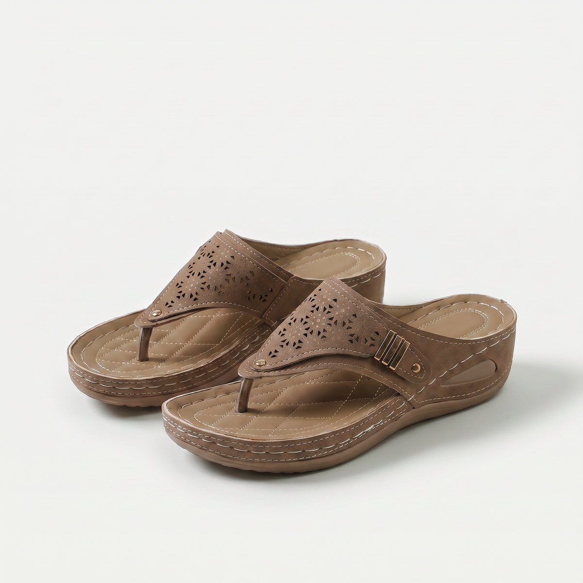 Sabina – Mocha Orthopaedic Toe-Post Wedge Slides