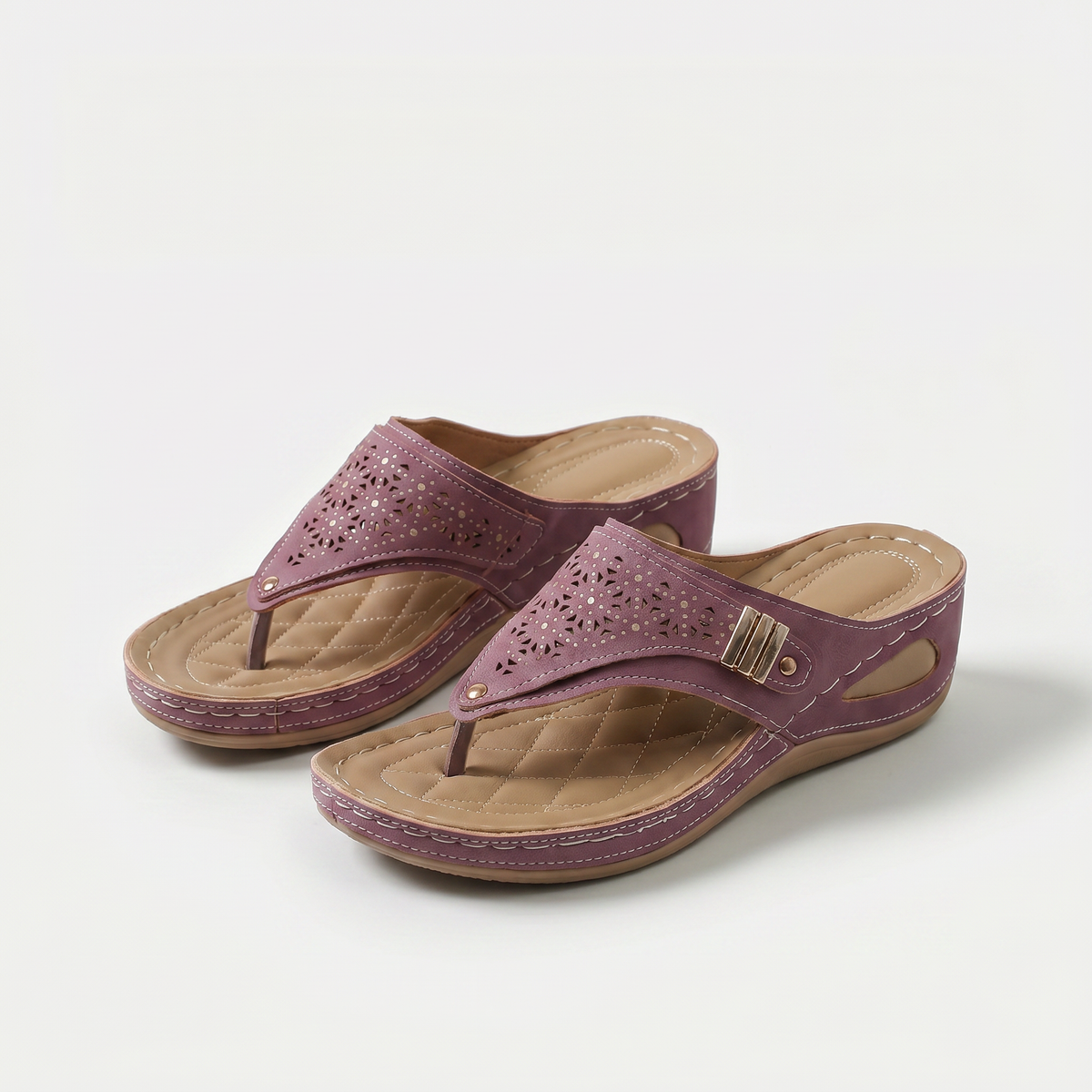 Sabina – Mauve Orthopaedic Toe-Post Wedge Slides