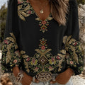 Clemency | Women's Embroidered-Look Print V-Neck Blouse