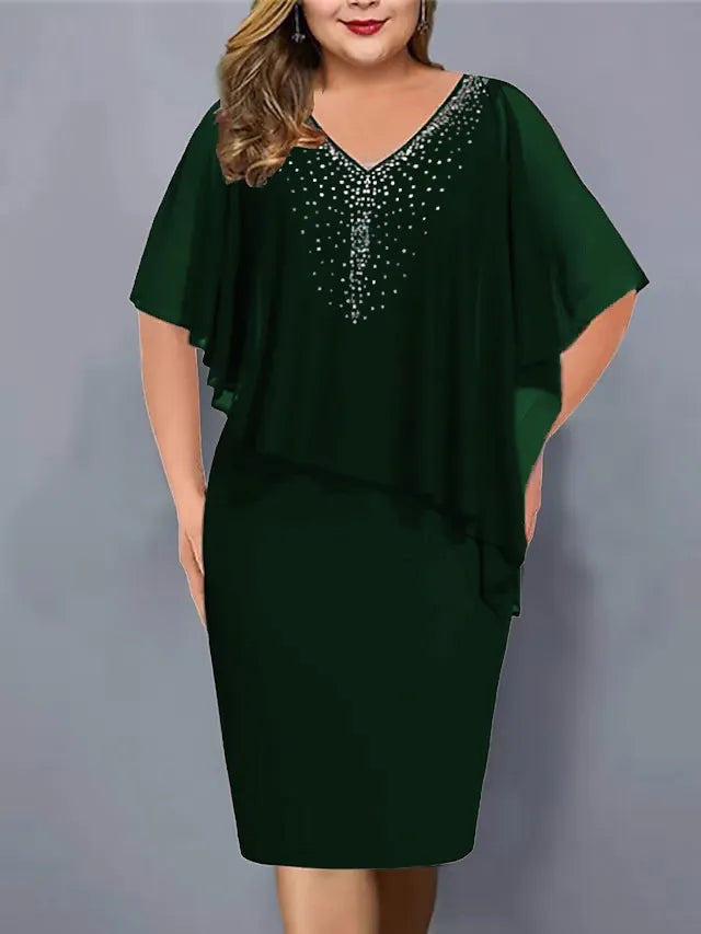 Amelie - Chiffon Dress with V-Neck, Adorned with Rhinestones