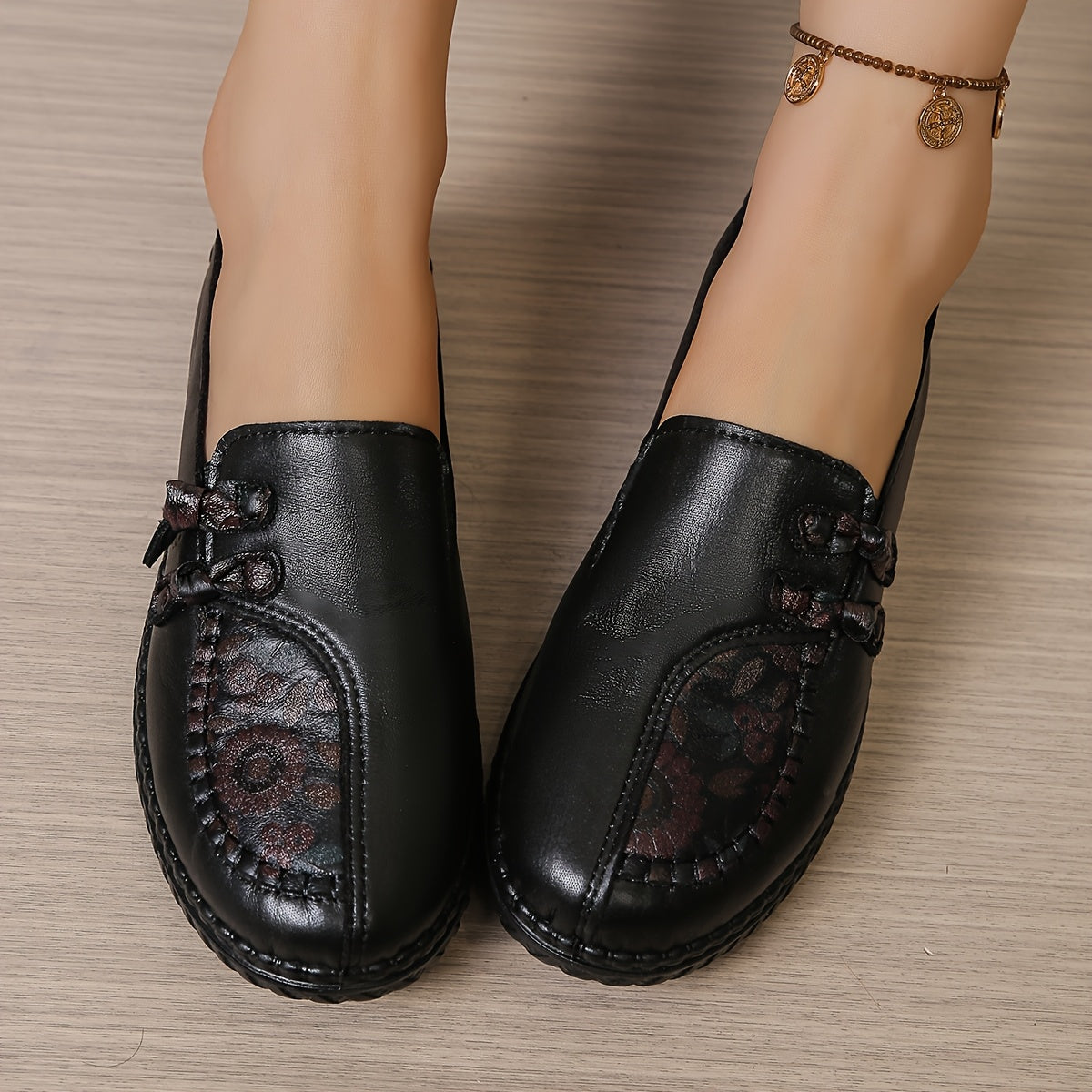 Rhoda Floral Detail Comfort Loafers - Black