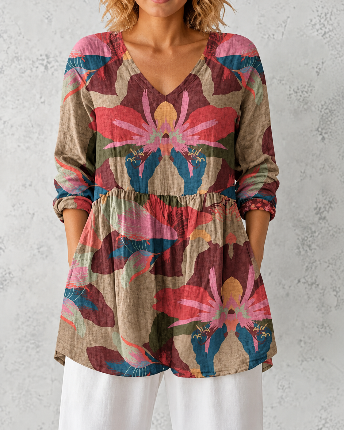 Sarah | Long Blouse with V-Neck