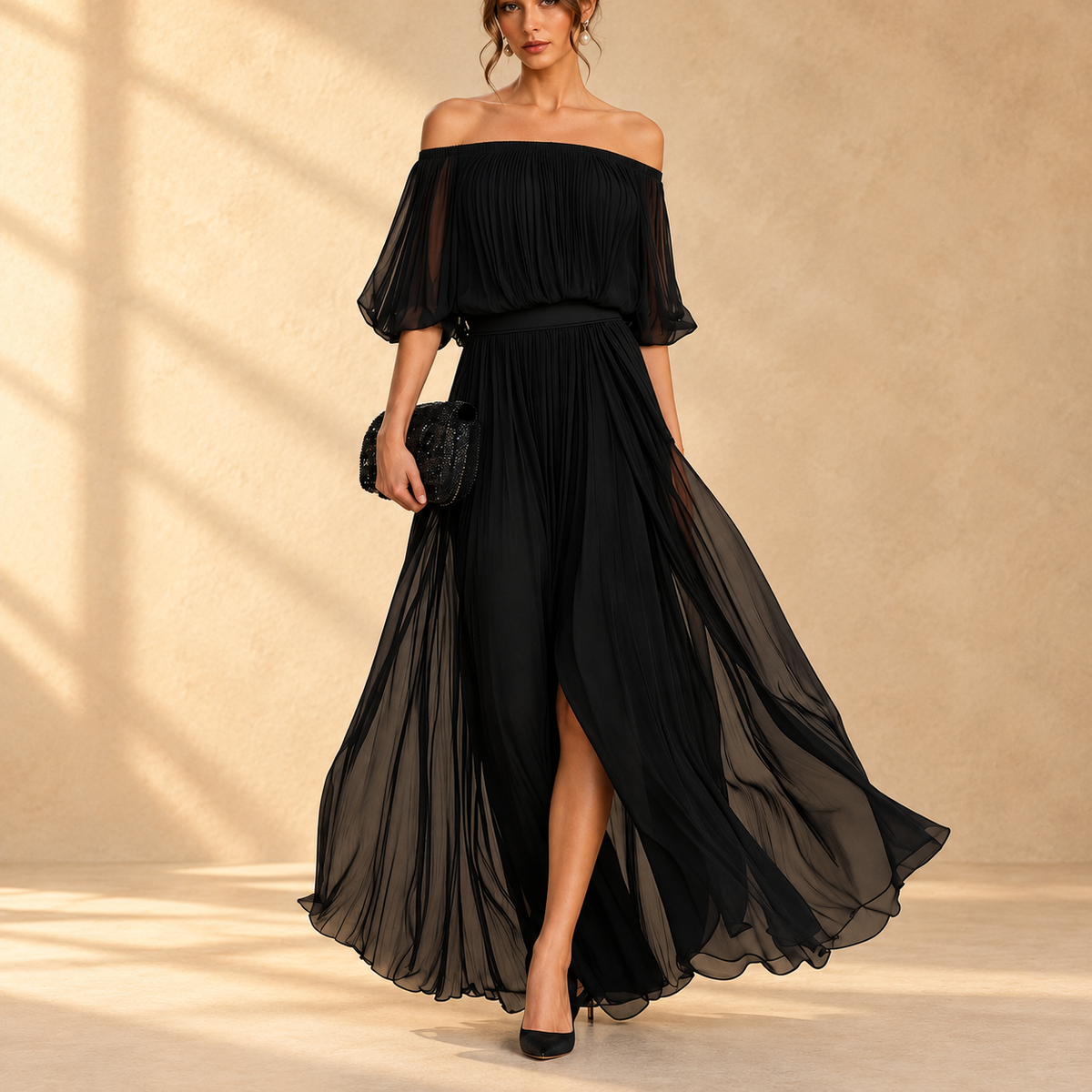 Alida Off-Shoulder Chiffon Maxi Dress