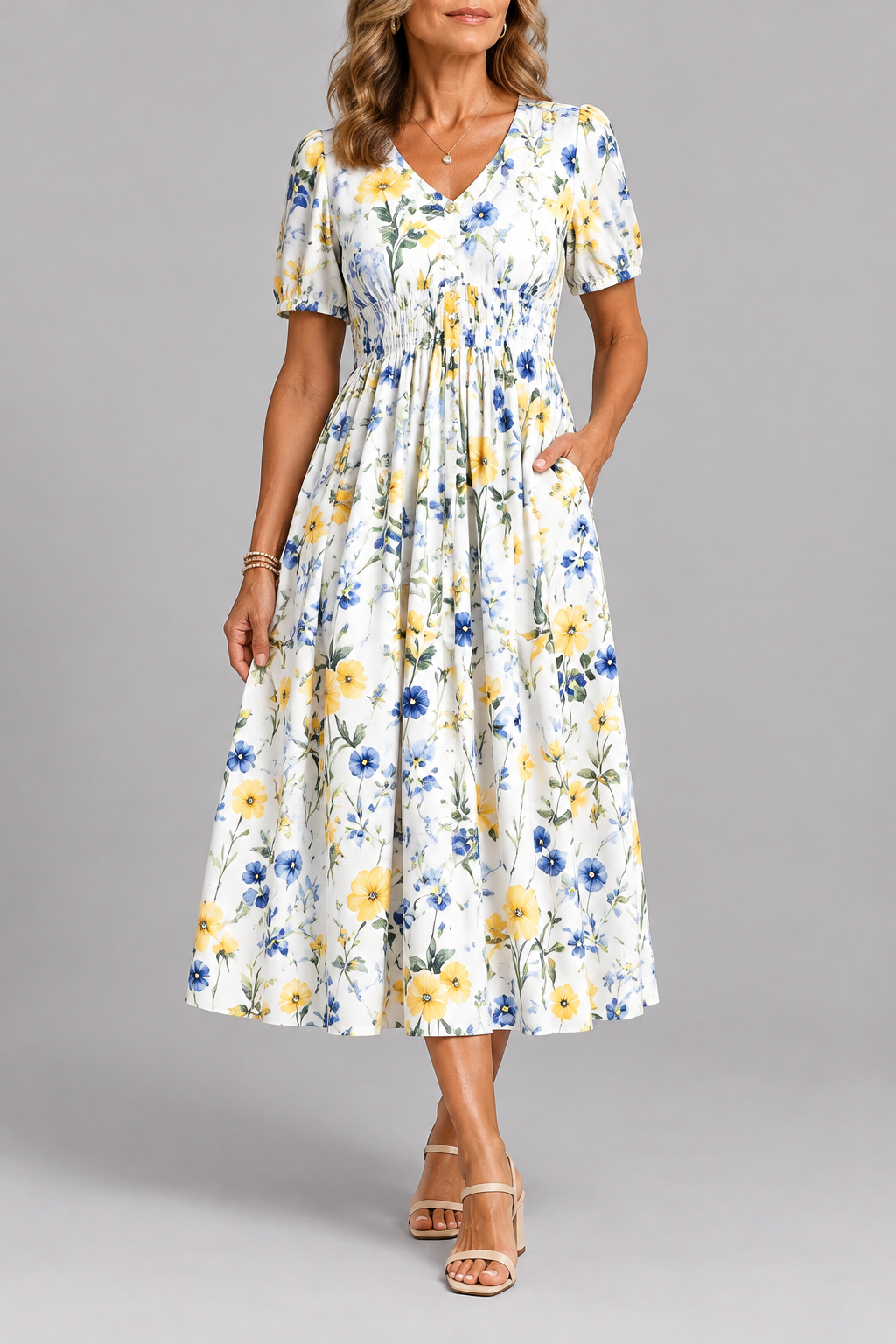 Georgina Elegant Dress - Yellow floral