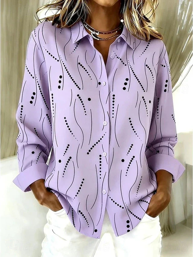 Evangeline Womens Abstract Print Button Shirt in Purple