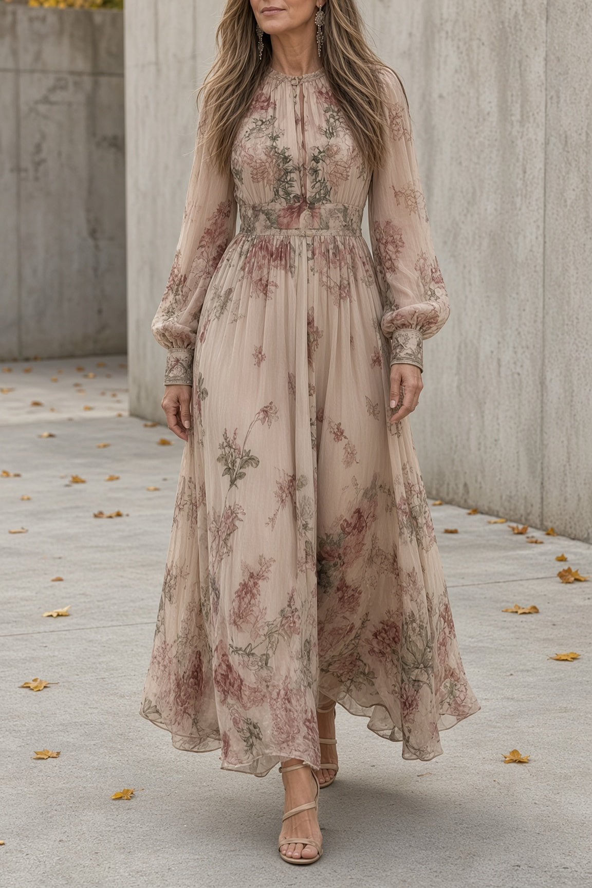 Florentine – Pink Floral Women's Floral Long-Sleeve Maxi Dress