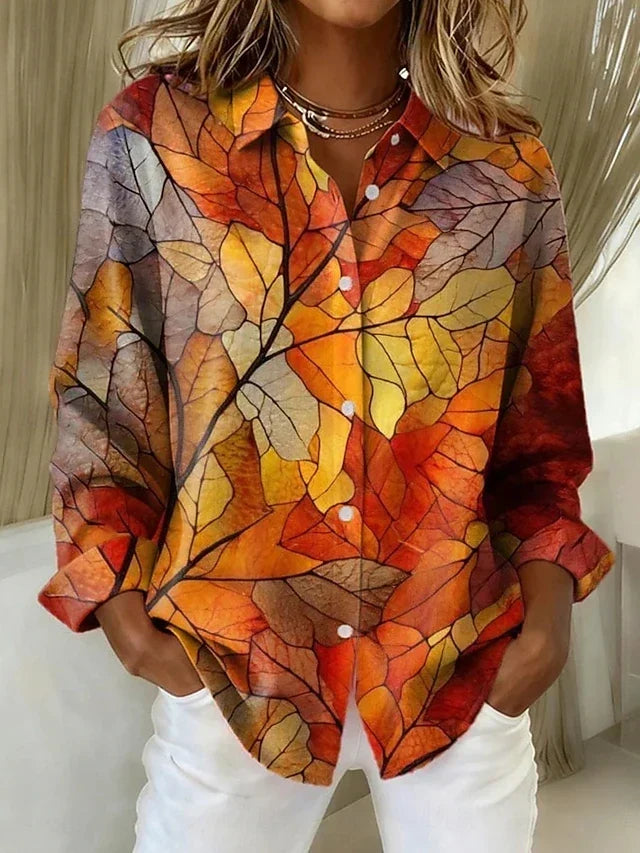 Melrose Womens Vintage Botanical Print Button Shirt in Red
