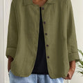 Brenda | Women's Olive Green Relaxed Textured Button-Front Blouse