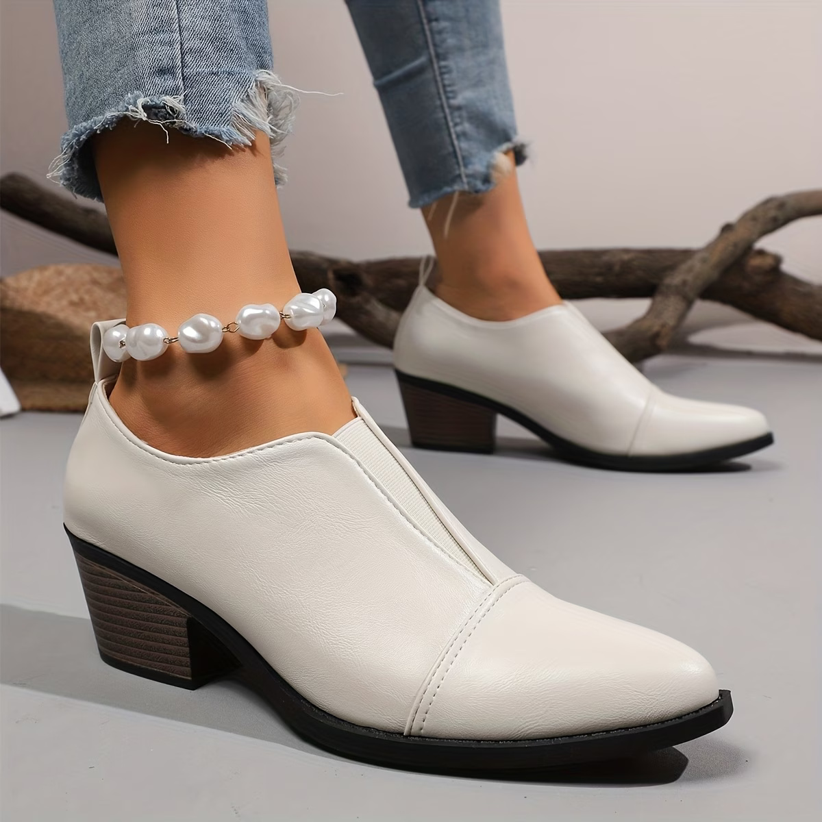 Caterina – Beige Women's Orthopaedic Slip-On Block Heel Shoes