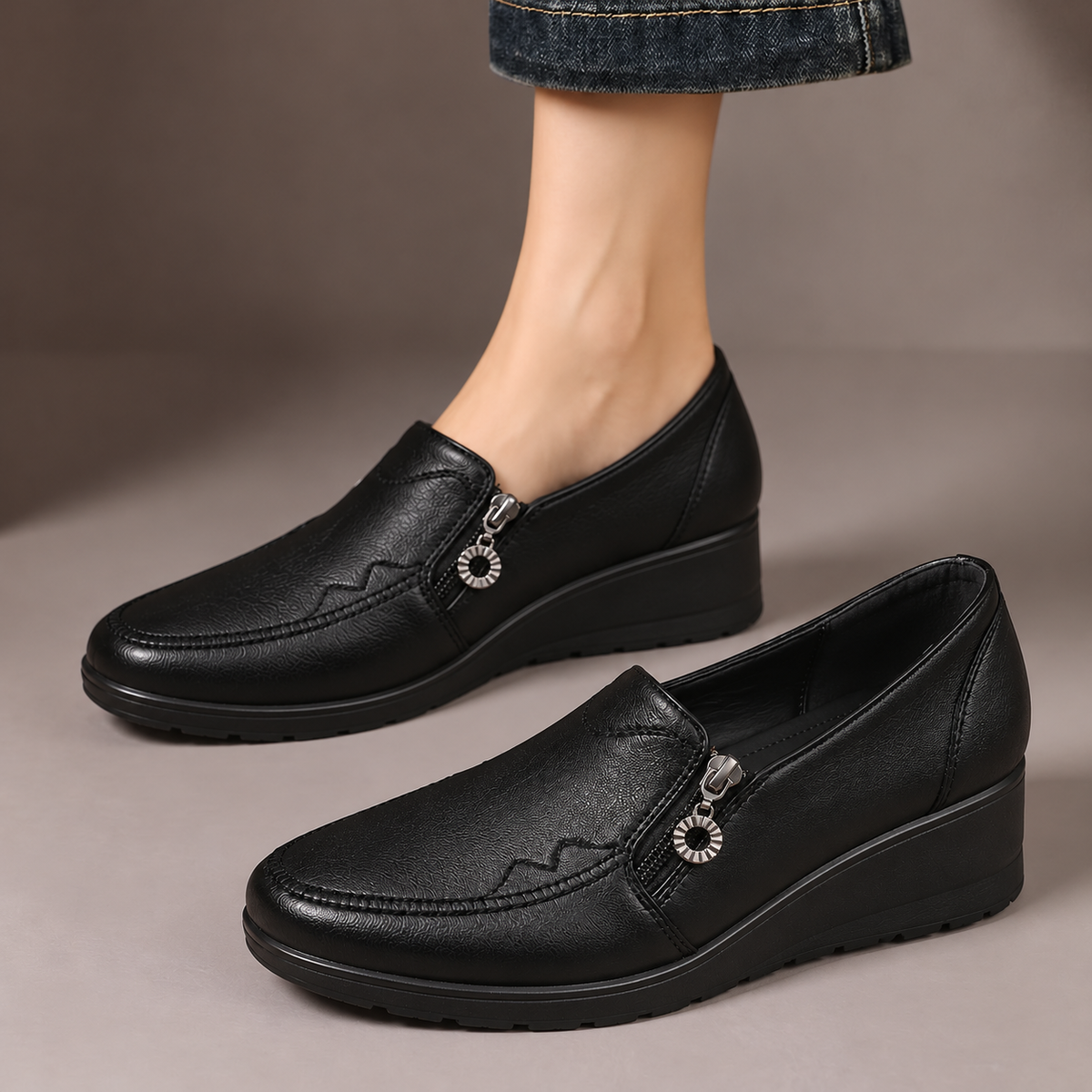 Elvira Side-Zip Wedge Loafers