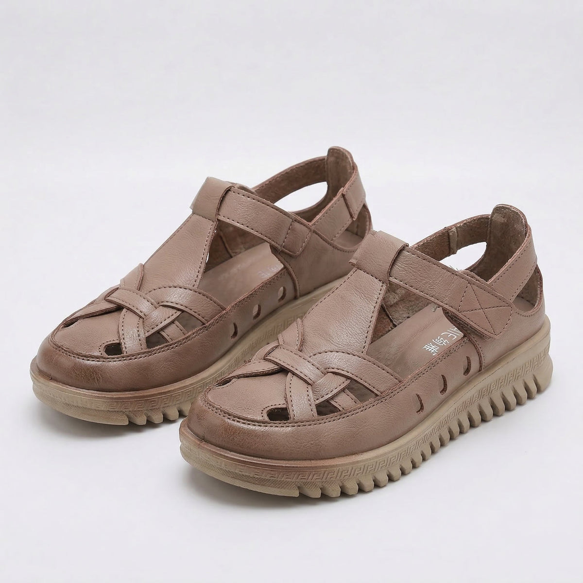 Prue – Taupe Orthopaedic Closed-Toe T-Strap Comfort Sandals