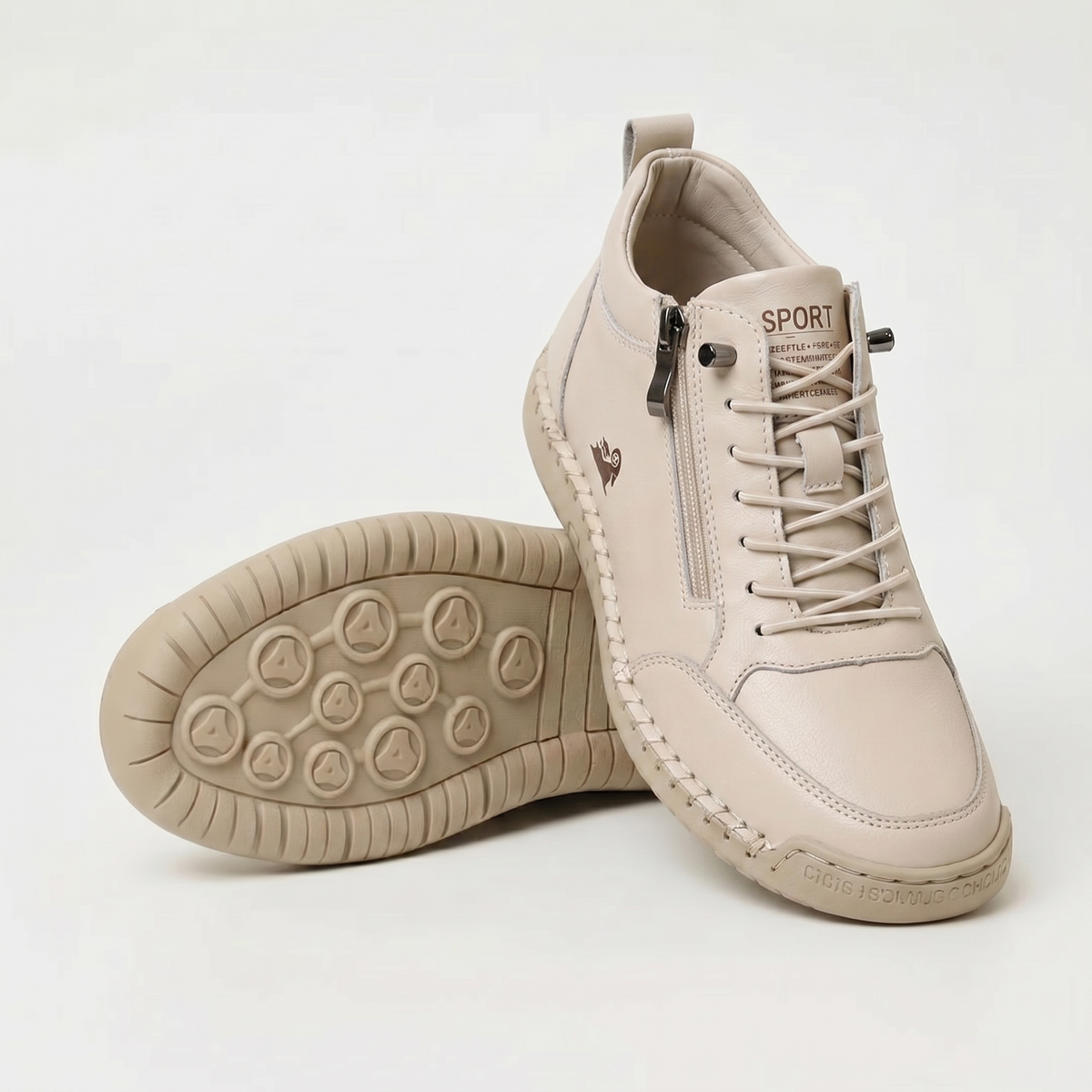 Marian – Cream Orthopaedic Side-Zip Stitched Sneakers