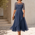Germaine | Women's Lace and Chiffon Tea-Length Dress