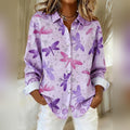 Ianthe | Women's Dragonfly & Botanical Print Long-Sleeve Button-Down Shirt