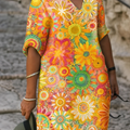 Annabeth | Women's Vibrant Floral Notch-Neck Midi Dress